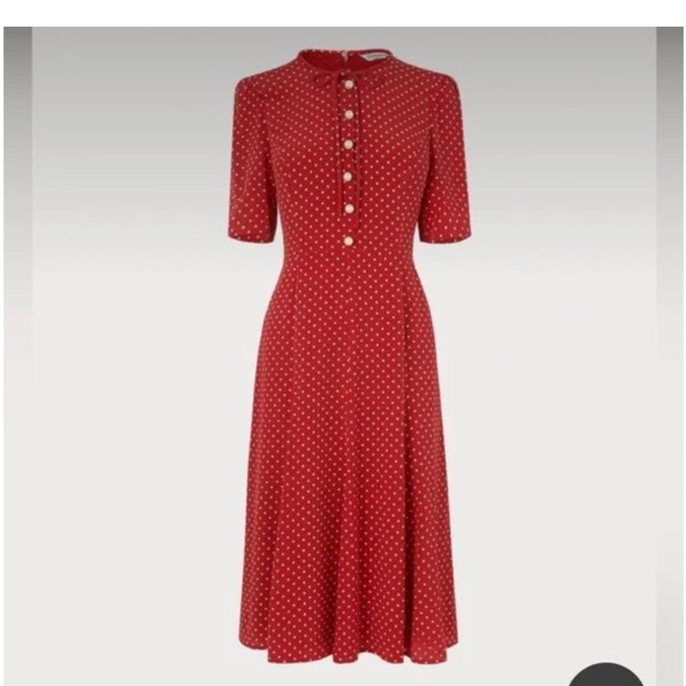 LK Bennett Montana red polka dot Print Silk Midi Dress